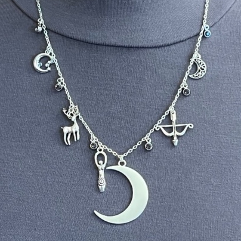 Artemis Diana Greek Roman Goddess of Moon & Hunt Handmade Necklace, Rhinestones